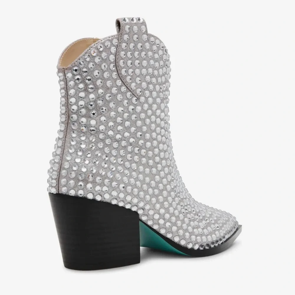 Betsey Johnson Neil Rhinestone Metallic Western Boots Size 8.5 - Picture 6 of 9